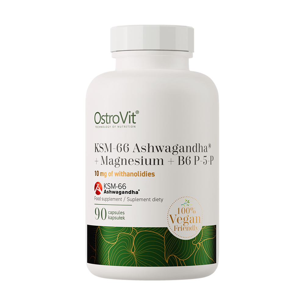 Ашваганда + магній + B6 P-5-P OstroVit KSM-66 Ashwagandha + Magnesium + B6 P-5-P, 90 капсул